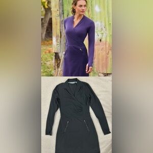 Athleta Black Sheath Dress with V-neck and Notched Collar